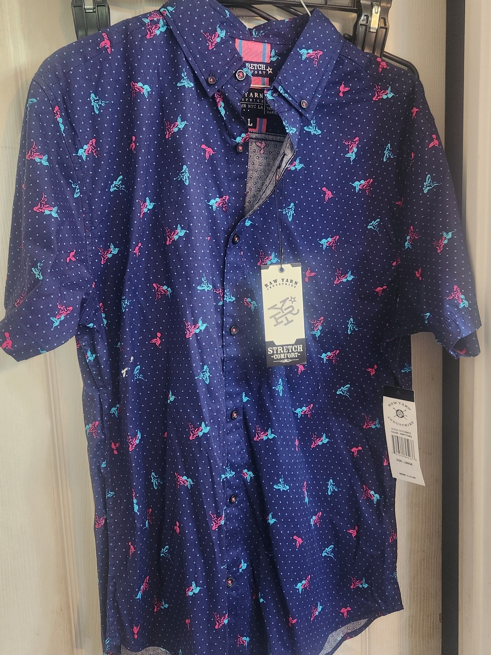 Stretch Comfort Men's Short-Sleeve Button-Up Shirt L